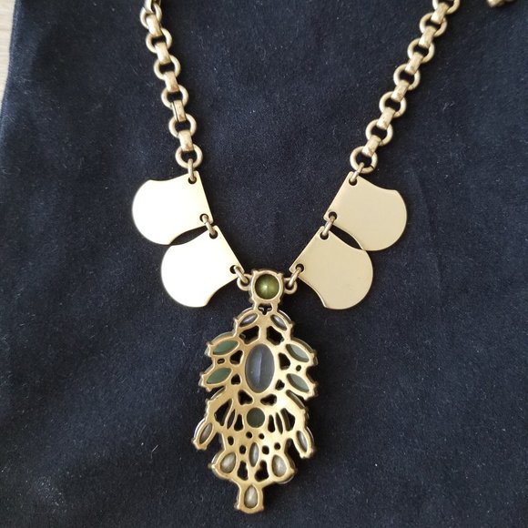 NWOT J. Crew Brass White Green Statement Necklace - Picture 5 of 5